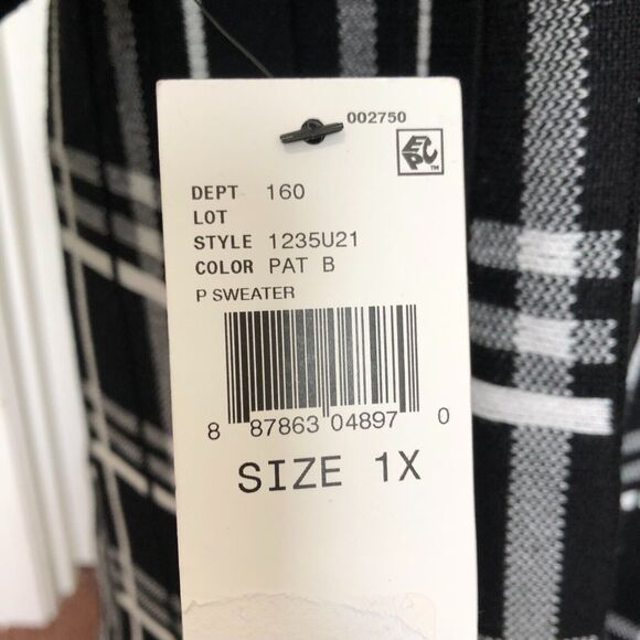 BCX Womens Dress 1X Black Plus Plaid Skirt Fit Flare 3/4 Sleeve Sweater NWT - Picture 9 of 9